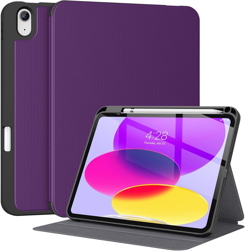 Supveco حافظة لجهاز iPad (A16) الجيل 11 بحجم 11 بوصة (2025)، iPad الجيل 10 بحجم 10.9 بوصة (2022) مع حامل قلم - [استيقاظ/نوم تلقائي]، حافظة فاخرة مع قاعدة قابلة للطي وغطاء خلفي ناعم من TPU - بنفسجي نقي - Image 1